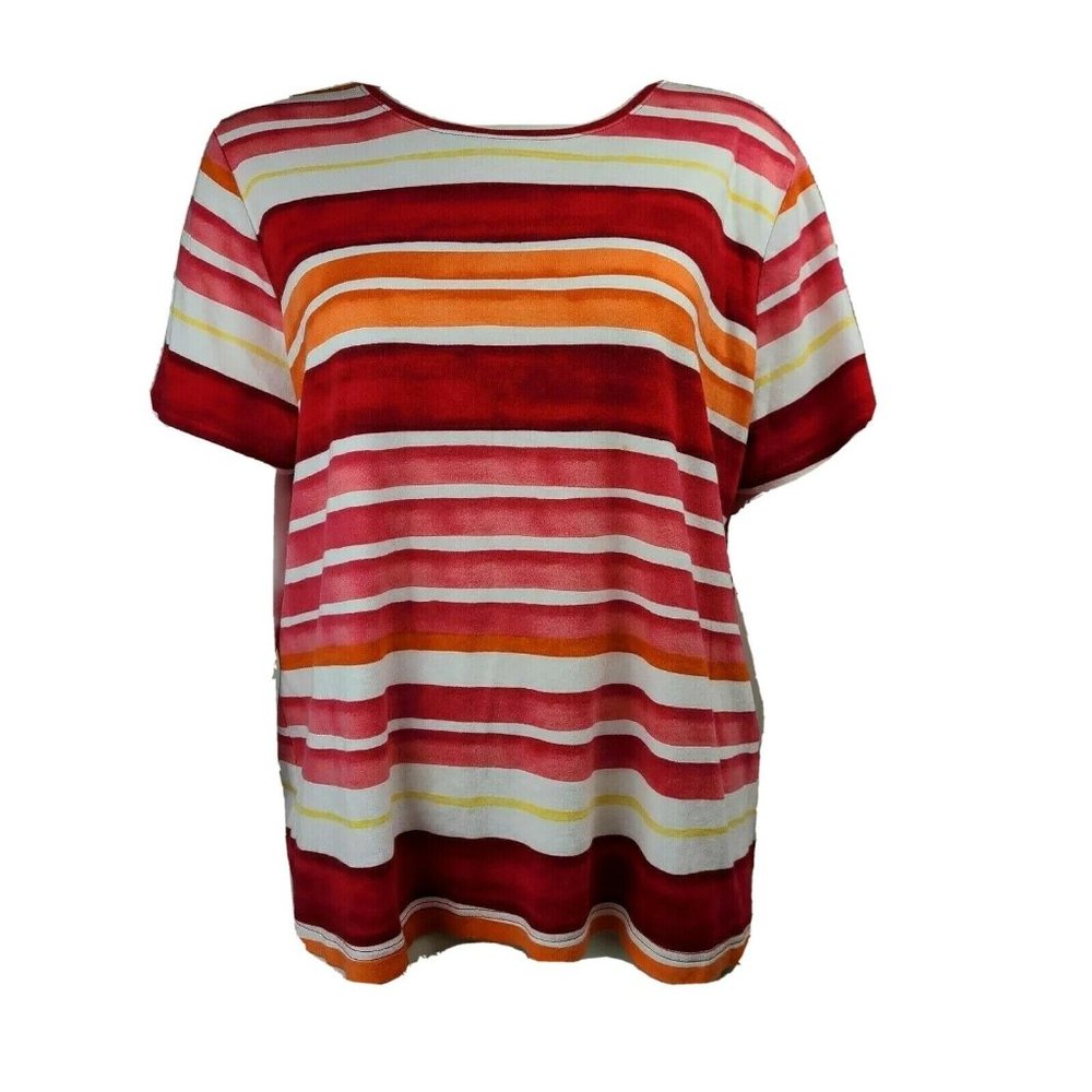 CROFT & BARROW Red‎ White Yellow Striped Short Sleeve Classic Tee Womens Size 1X